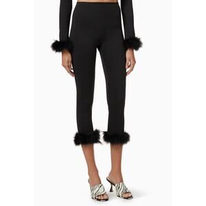 Sleeper The Weekend Chic Turkey Feather Trim Elastic Waist Cropped Pants Black S